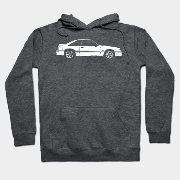 Ford Mustang GT (fox body) - stylized white on dark background Hoodie by mal_photography